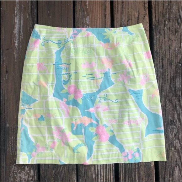 Vintage Lilly Pulitzer Miami Map Floral Skirt 12 - Picture 1 of 4